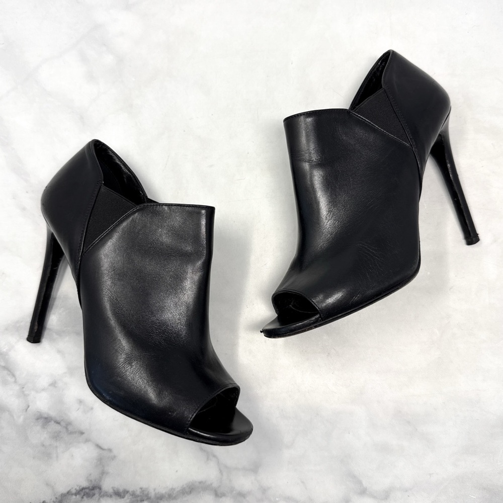 PRADA Vintage Y2K Leather Open Toe Chelsea Stiletto Heeled Ankle Bootie Boots 38